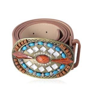 Brown Faux Leather Belt with Multi Color buckle